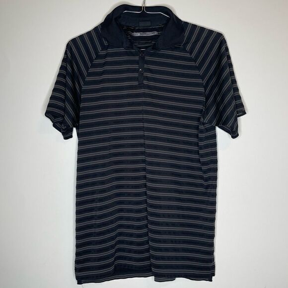 Oakley Black Short Sleeve Polo with Gray Stripes in Size Medium - Picture 2 of 5